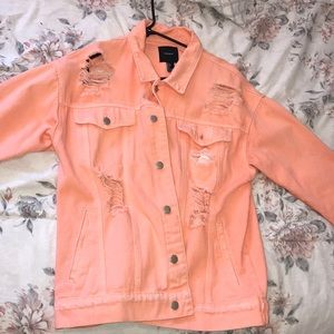 neon orange denim jacket